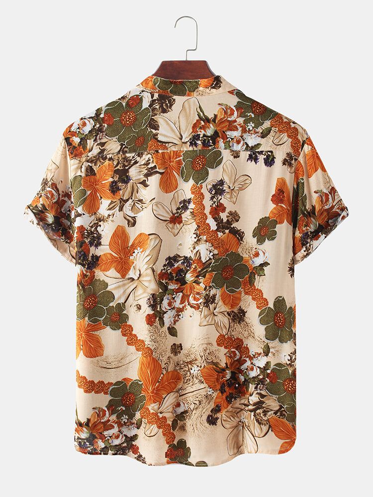 Camisas Henley De Manga Corta Con Estampado Floral Y Cuello Alto Para Hombre