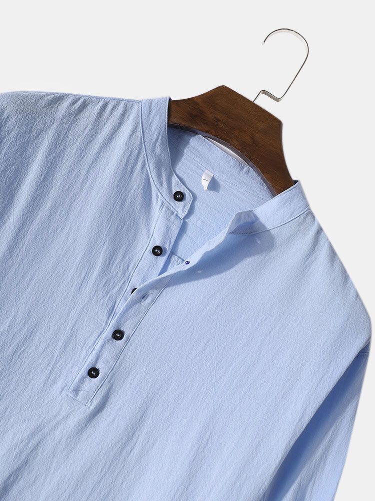 Camisas Henley De Manga Larga De Algodón Básico Alto Bajo De Color Sólido Para Hombre