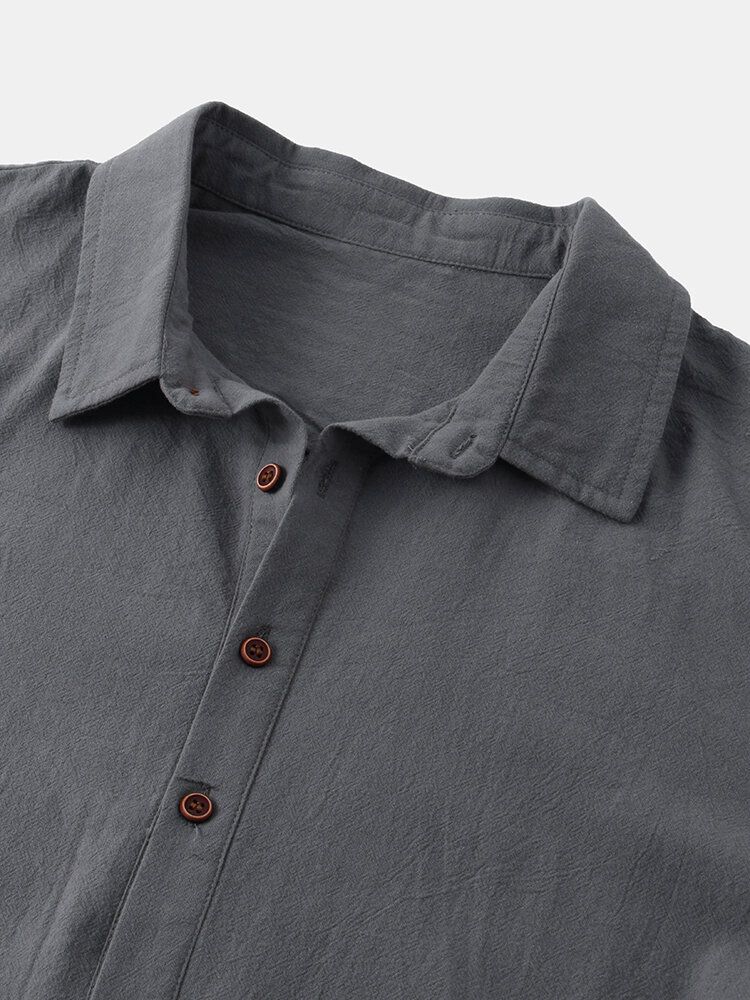 Camisas Henley De Manga Larga Con Cuello De Solapa De Color Sólido De Algodón Para Hombre