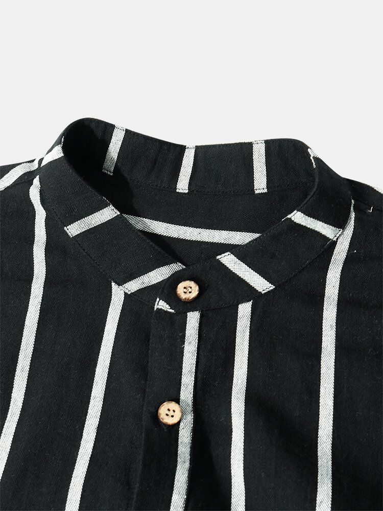 Camisas Henley De Manga Larga Con Estampado De Rayas Clásicas 100% Algodón Para Hombre