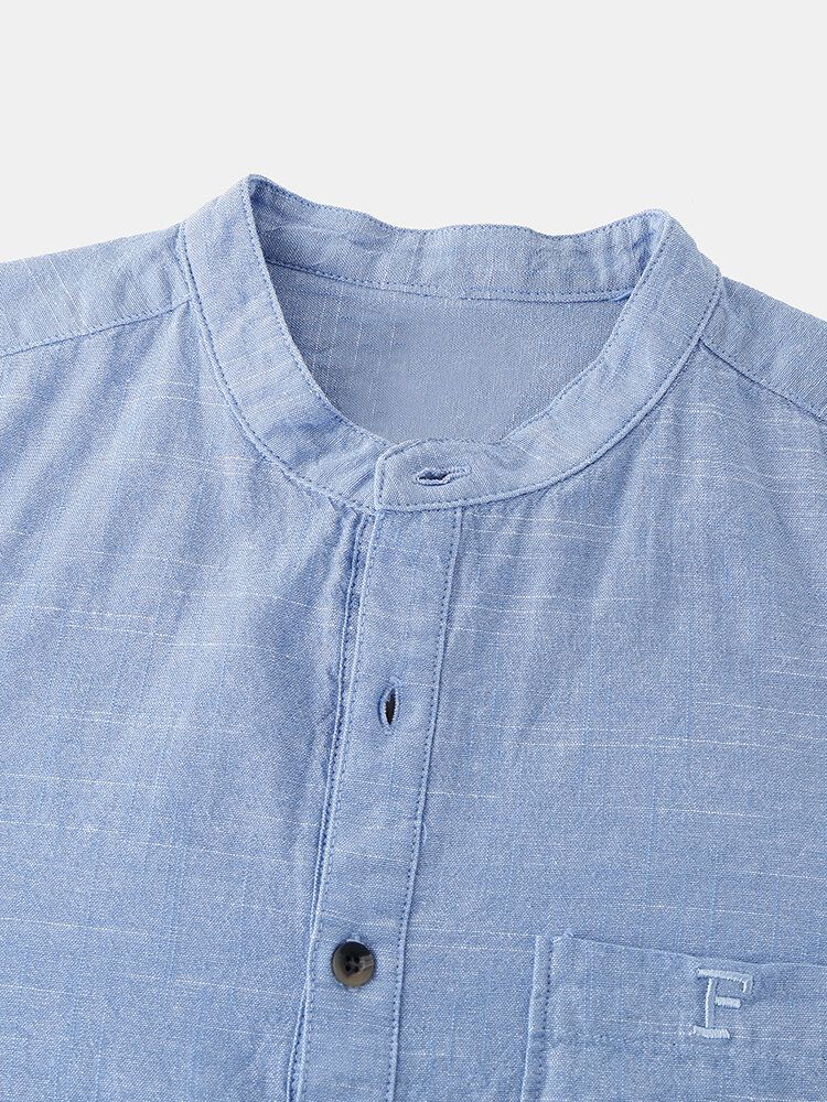 Camisas Henley De Manga Larga Transpirables Con Cuello Alto De Color Sólido Para Hombre De Algodón