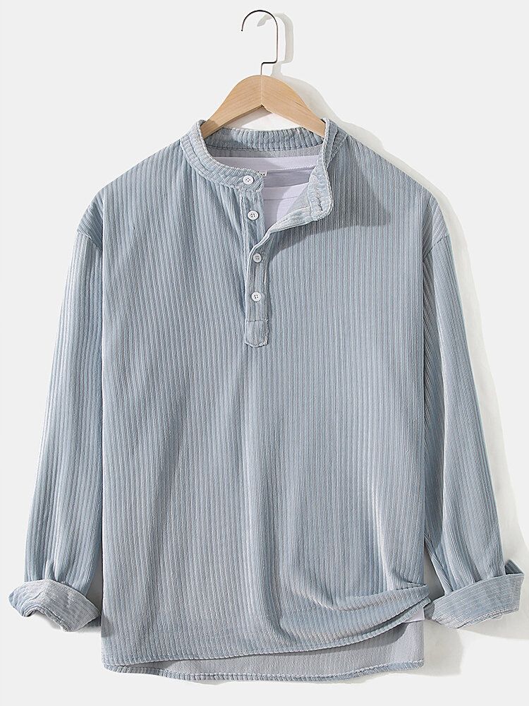 Camisas Henley De Pana Con Medio Botón Abierto Para Hombre