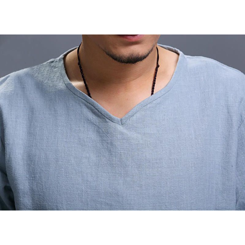 Camisetas Sueltas De Gran Tamaño Con Cuello En V De Manga Larga Y Cuello En V Étnico Informal Para Hombres