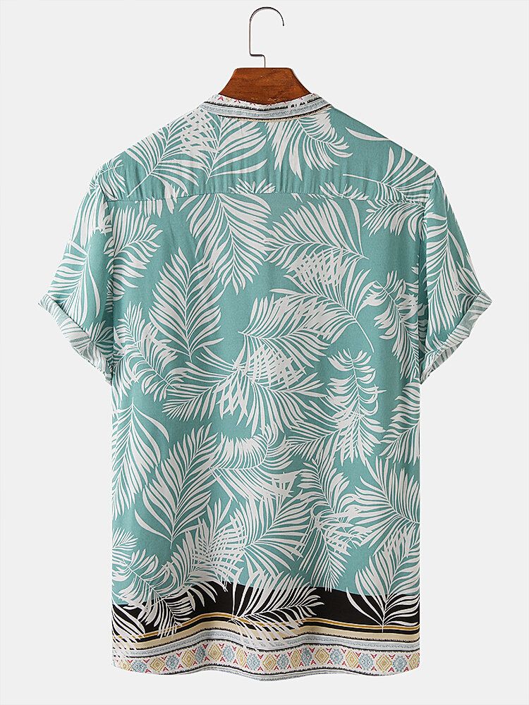 Diseño Hombres Rayón Hoja Tropical Estampado De Borde Étnico Camisas Henley Transpirables