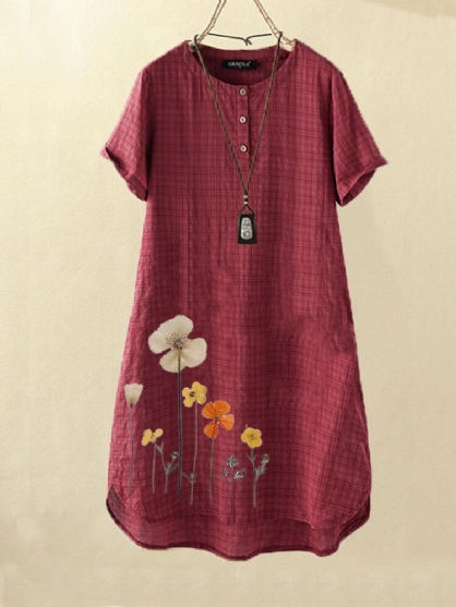 Vestido Casual De Manga Corta Con Dobladillo Alto-bajo Con Estampado De Flores Para Mujer