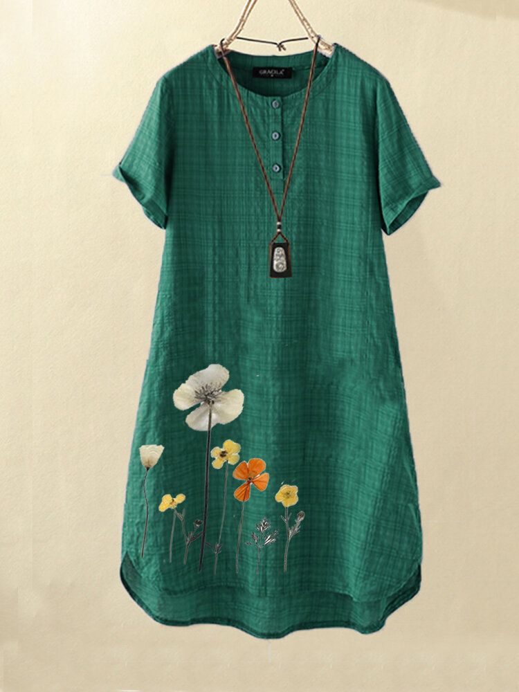 Vestido Casual De Manga Corta Con Dobladillo Alto-bajo Con Estampado De Flores Para Mujer