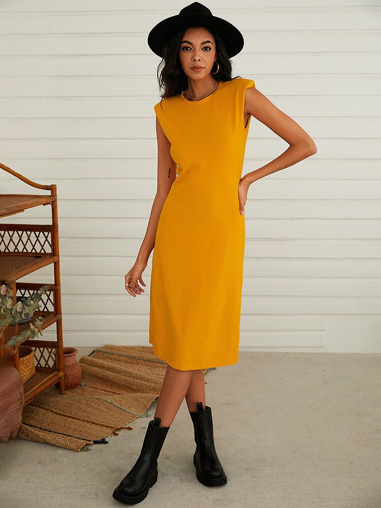 Vestido De Dobladillo Dividido Con Estilo Informal Y Ajustado Sin Mangas Liso Simple Para Mujer