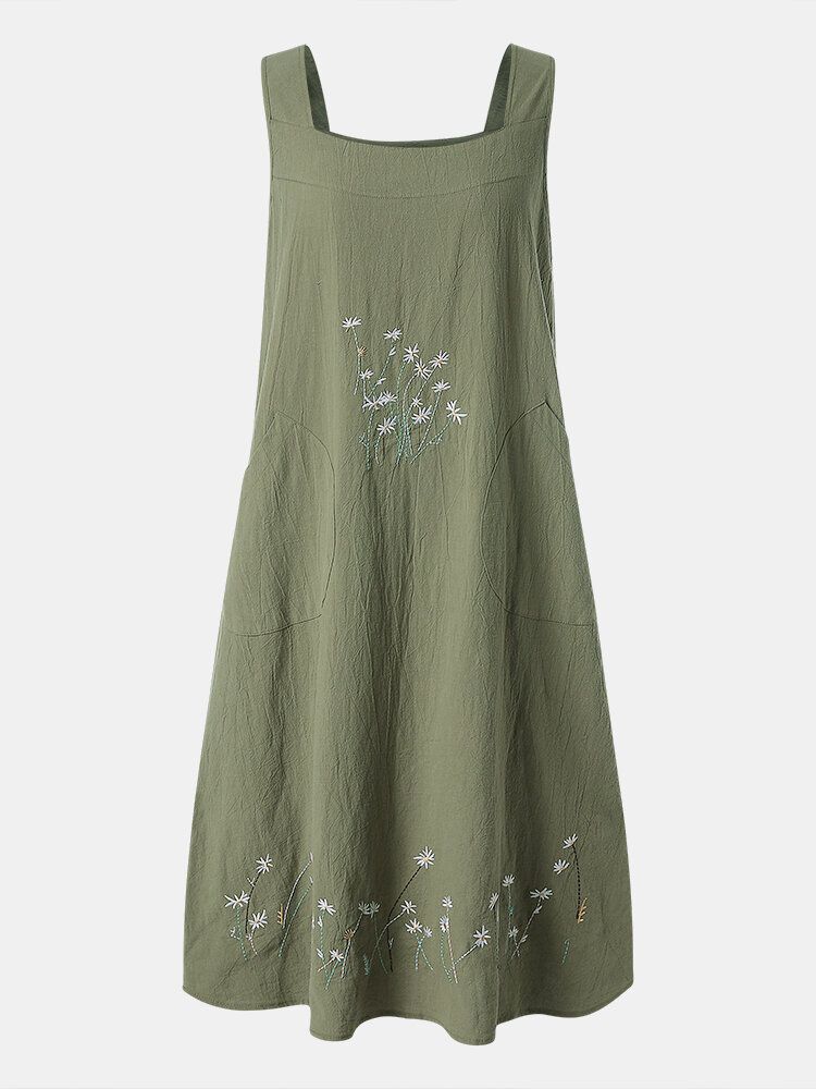 Vestido Informal Diario Con Bordado De Flores Vestido De Jardinería Para El Hogar Para Mujer