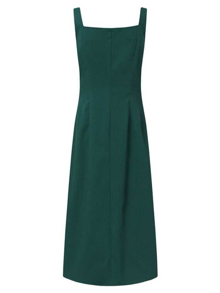 Vestido Maxi Casual Con Abertura De Espagueti Frontal Con Botones De Color Sólido Para Mujer