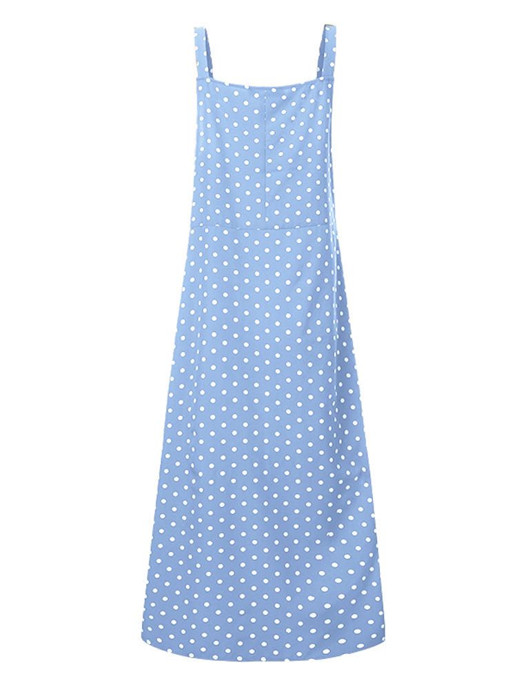 Vestido Maxi De Tirantes Sin Mangas Con Estampado De Lunares Casuales Para Mujer