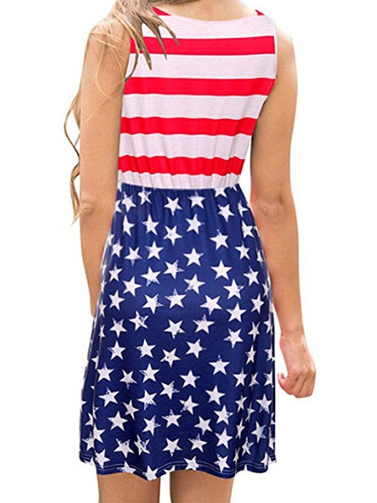 Vestido Midi Informal Sin Mangas Con Estampado De La Bandera De Estados Unidos Día De La Independencia