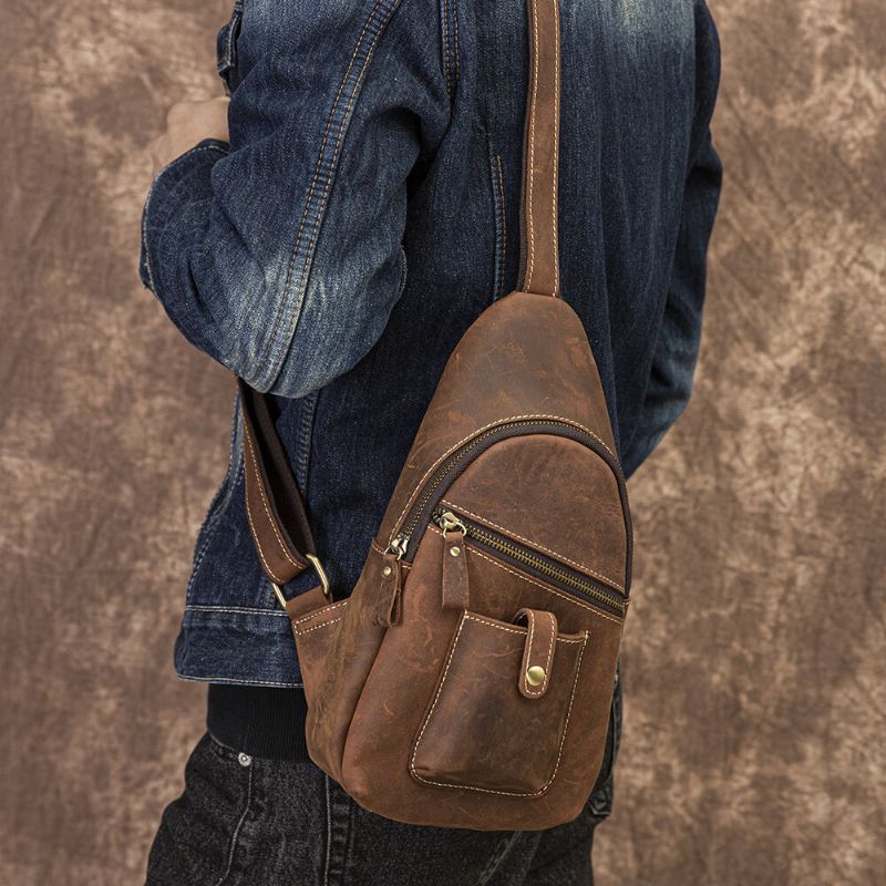 Bolso Bandolera Con Múltiples Bolsillos De Negocios Retro De Cuero Genuino Para Hombres