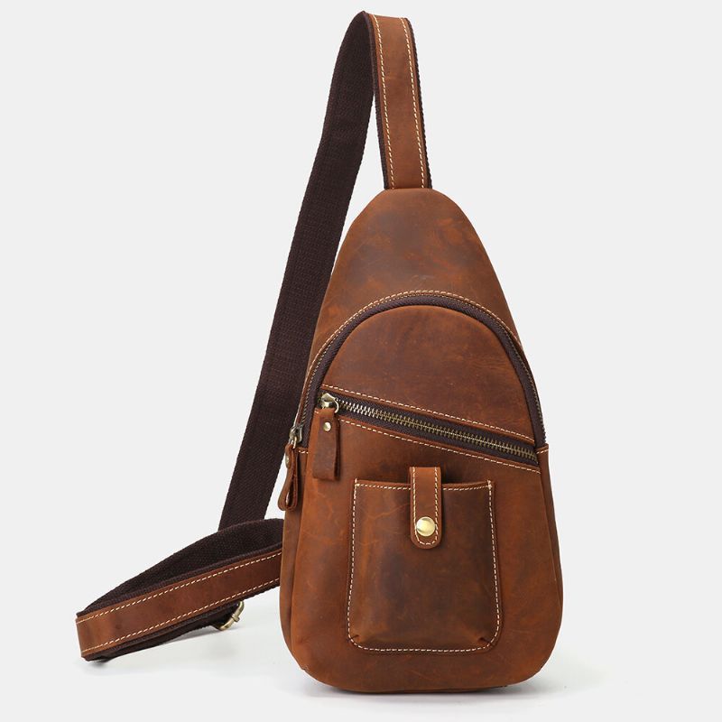 Bolso Bandolera Con Múltiples Bolsillos De Negocios Retro De Cuero Genuino Para Hombres