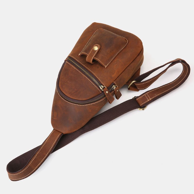 Bolso Bandolera Con Múltiples Bolsillos De Negocios Retro De Cuero Genuino Para Hombres