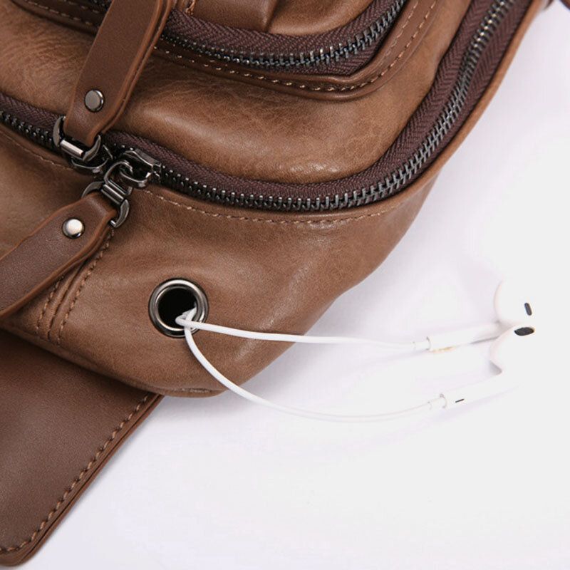 Bolso Bandolera Con Orificio Para Auriculares Con Múltiples Bolsillos De Cuero Pu Para Hombres Bolso Bandolera En El Pecho