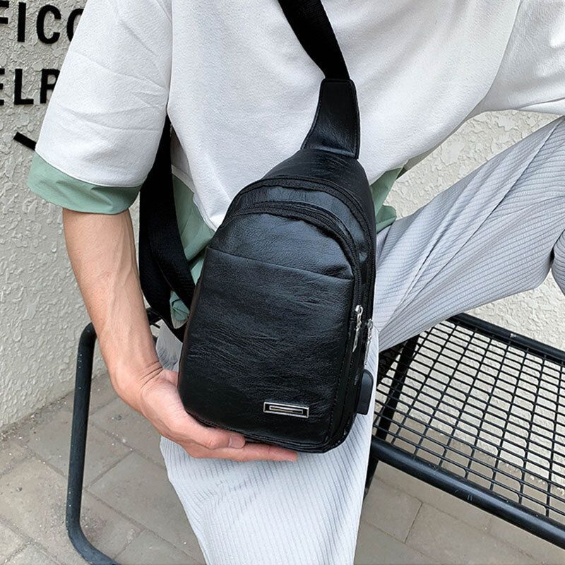 Bolso Bandolera De Cuero Pu Multibolsillos Para Hombre Bolso Bandolera Bolso Bandolera