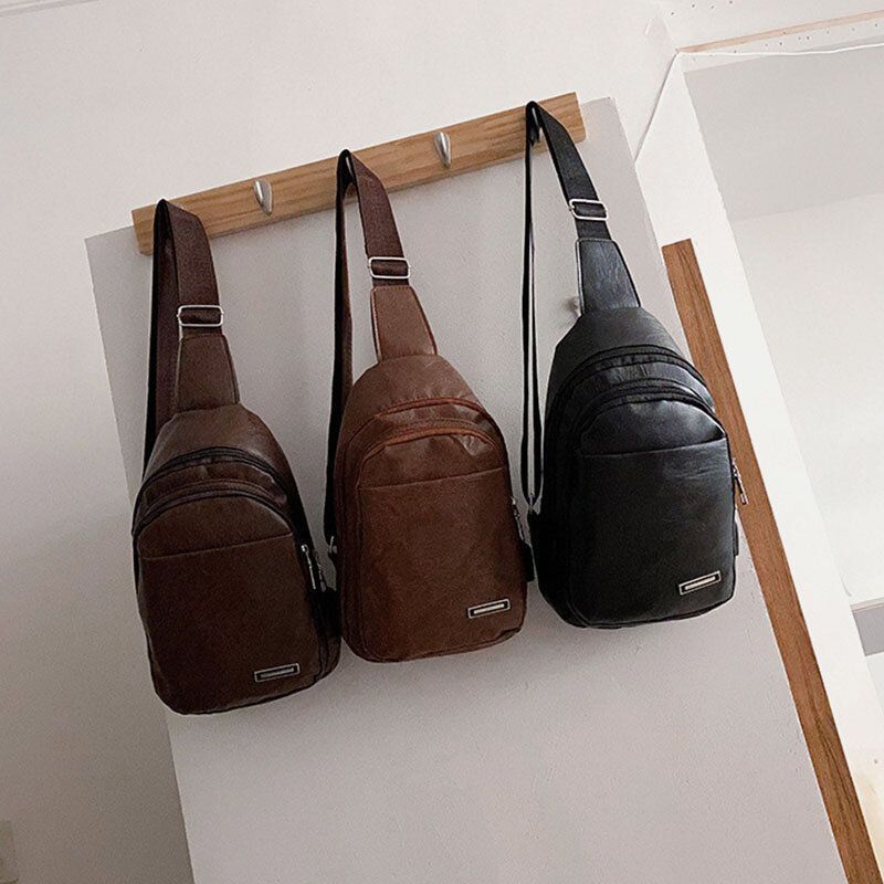 Bolso Bandolera De Cuero Pu Multibolsillos Para Hombre Bolso Bandolera Bolso Bandolera