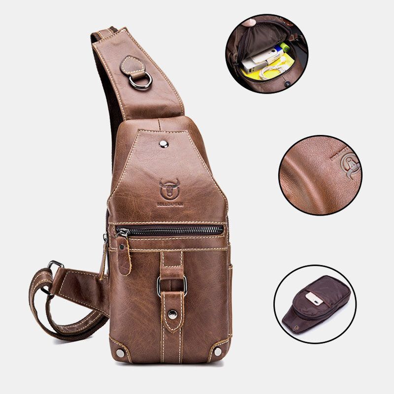 Bolso Bandolera Informal Vintage Con Múltiples Bolsillos Antirrobo Resistente Al Desgaste De Cuero Genuino Para Hombre