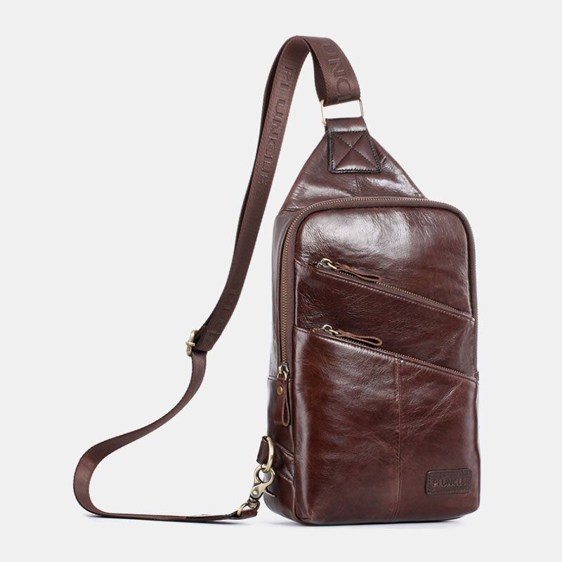 Bolso Bandolera De Negocios Sólido Informal De Cuero Genuino Para Hombre Bolso Bandolera Bolso De Pecho