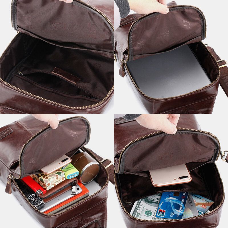 Bolso Bandolera De Negocios Sólido Informal De Cuero Genuino Para Hombre Bolso Bandolera Bolso De Pecho