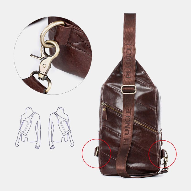 Bolso Bandolera De Negocios Sólido Informal De Cuero Genuino Para Hombre Bolso Bandolera Bolso De Pecho