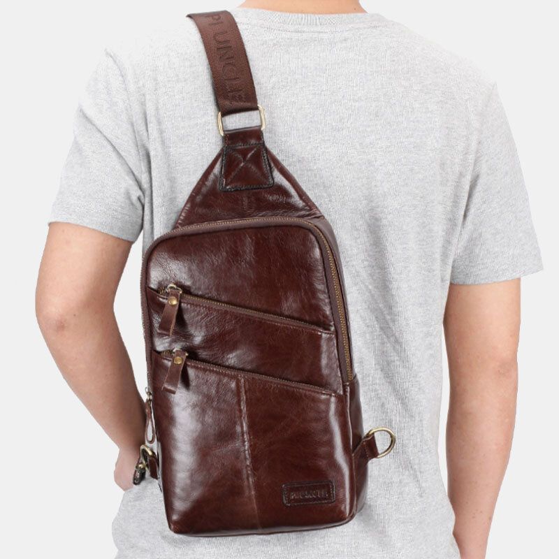 Bolso Bandolera De Negocios Sólido Informal De Cuero Genuino Para Hombre Bolso Bandolera Bolso De Pecho