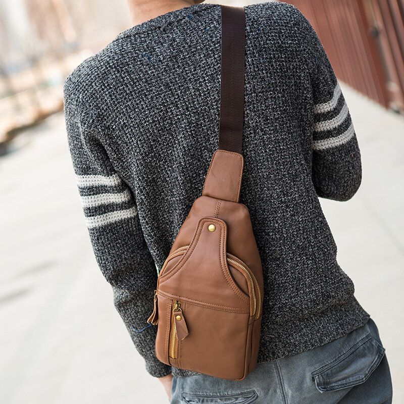 Bolso Bandolera Retro De Gran Capacidad De Cuero Genuino Para Hombre Bolso Bandolera Para El Pecho