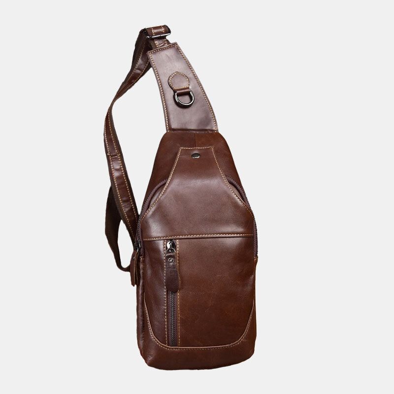 Bolso De Cuero De Primera Capa De Cuero Genuino Para Hombres Bolso De Hombro De Transporte Múltiple Informal Bolso De Pecho