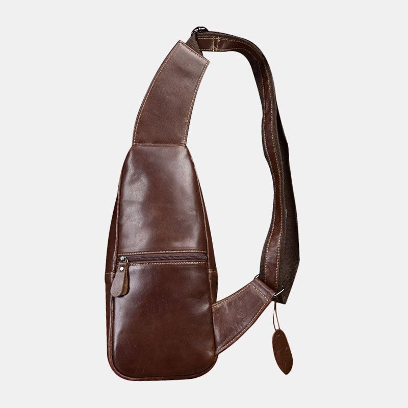 Bolso De Cuero De Primera Capa De Cuero Genuino Para Hombres Bolso De Hombro De Transporte Múltiple Informal Bolso De Pecho