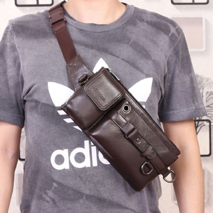 Bolso De Pecho De Cuero Genuino Para Hombre Bolso De Hombro Bolso De Cintura