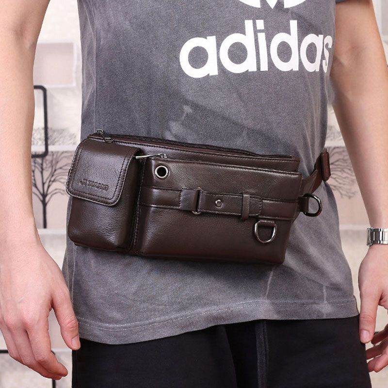 Bolso De Pecho De Cuero Genuino Para Hombre Bolso De Hombro Bolso De Cintura