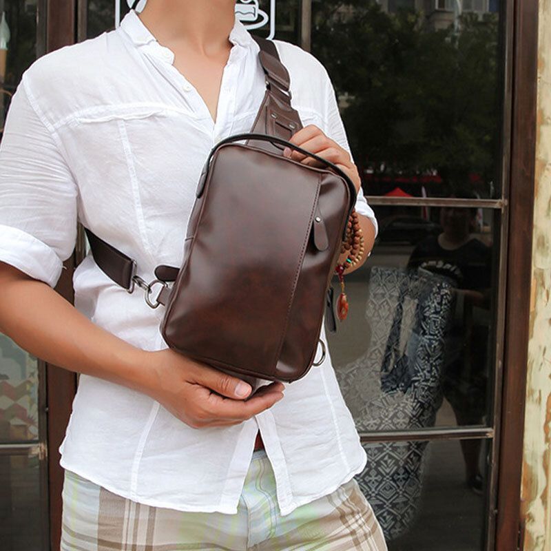 Bolso De Pecho Para Hombres Bolso Bandolera Informal De Negocios De Piel Sintética Bolso Bandolera Ajustable Ciclismo Al Aire Libre