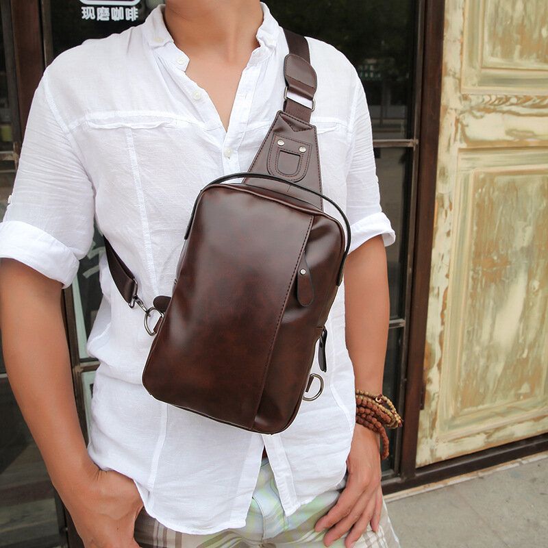 Bolso De Pecho Para Hombres Bolso Bandolera Informal De Negocios De Piel Sintética Bolso Bandolera Ajustable Ciclismo Al Aire Libre