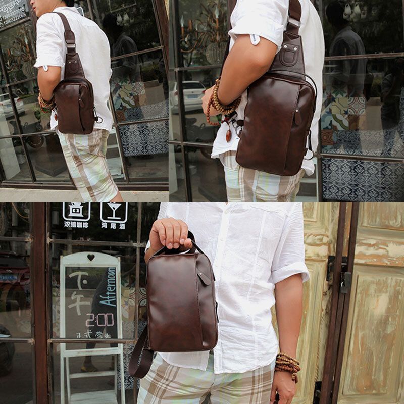 Bolso De Pecho Para Hombres Bolso Bandolera Informal De Negocios De Piel Sintética Bolso Bandolera Ajustable Ciclismo Al Aire Libre