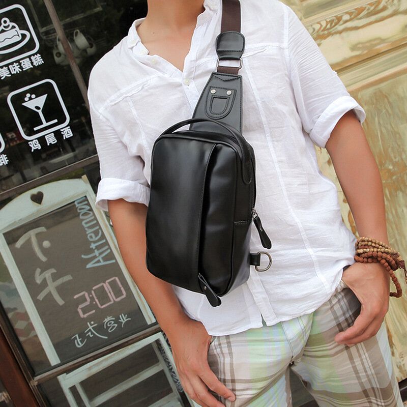 Bolso De Pecho Para Hombres Bolso Bandolera Informal De Negocios De Piel Sintética Bolso Bandolera Ajustable Ciclismo Al Aire Libre