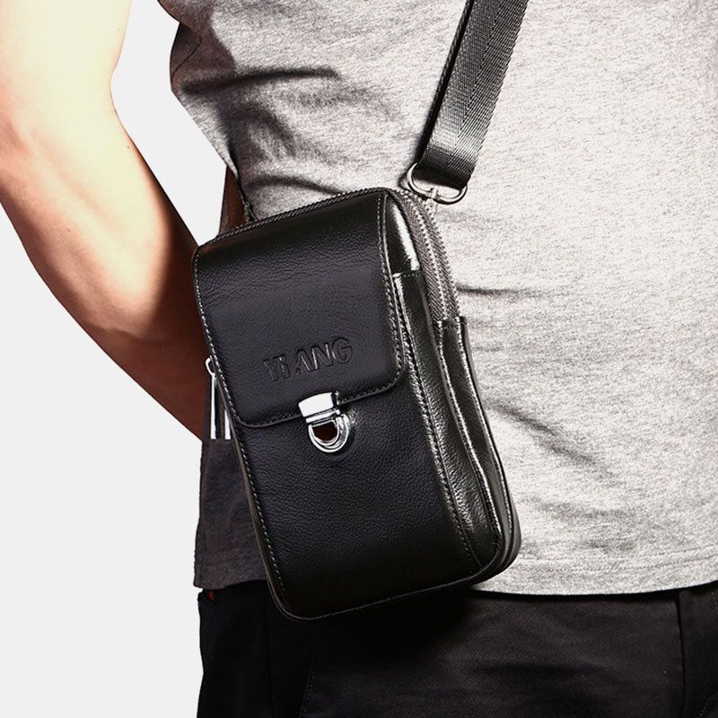 Bolso De Teléfono De 7 Pulgadas De Cuero Genuino Para Hombre Bolso De Cinturón Bolso Bandolera Bolso De Hombro Riñonera Riñonera