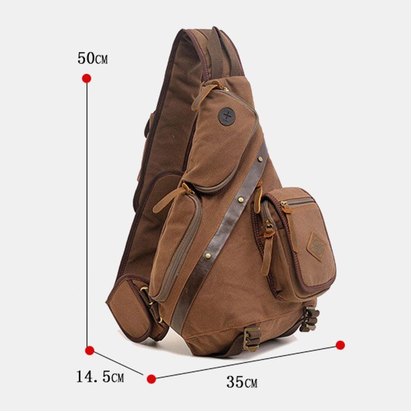 Bolso De Transporte Al Aire Libre De Viaje De Lona Y Cuero Genuino Para Hombres Bolso Bandolera Multibolsillos Bolso En El Pecho