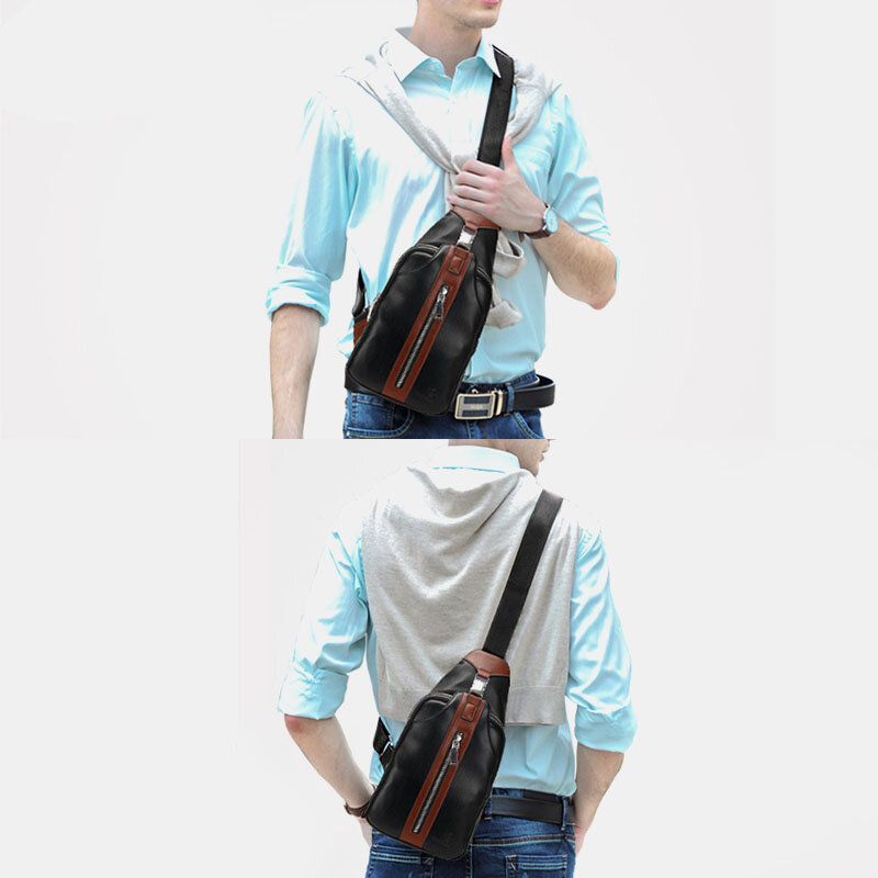 Bolsos Múltiples De Cuero Pu Para Hombres Bolsos Deportivos Impermeables De Gran Capacidad Para El Pecho Bolso Bandolera De Hombro