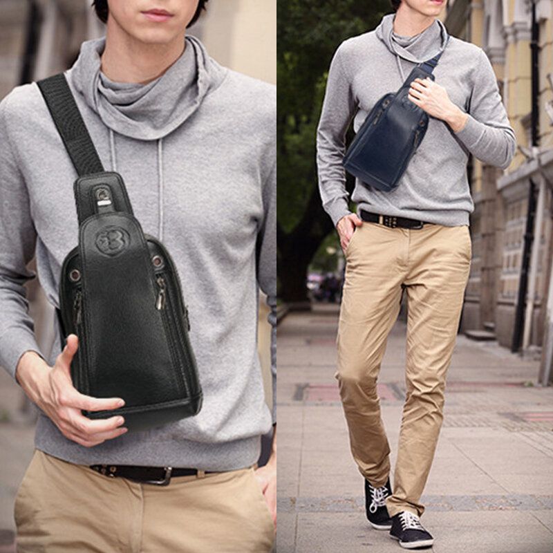 Bolsos Múltiples De Cuero Suave Para Hombres Bolsos De Pecho Impermeables De Gran Capacidad Bandolera De Hombro