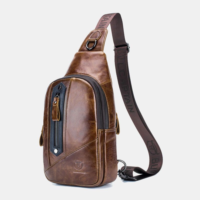 Bullcaptain Hombres De Cuero Genuino De Negocios Retro Moda Bolso De Pecho Bolso Bandolera Bolso Bandolera