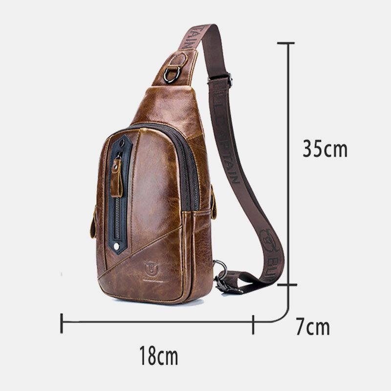 Bullcaptain Hombres De Cuero Genuino De Negocios Retro Moda Bolso De Pecho Bolso Bandolera Bolso Bandolera