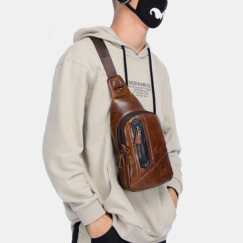 Bullcaptain Hombres De Cuero Genuino De Negocios Retro Moda Bolso De Pecho Bolso Bandolera Bolso Bandolera