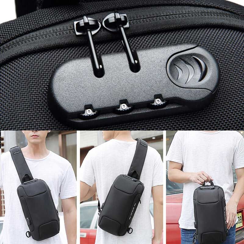 Hombres Antirrobo Carga Usb Multicapas Impermeable Bolso Bandolera Bolso Bandolera Bolso Bandolera