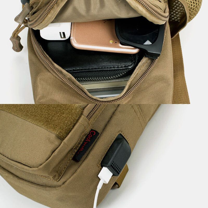 Hombres Bolsa De Pecho Impermeable Usb Bolsa De Hombro Bolsa De Viaje Bolsa Táctica Para Exteriores