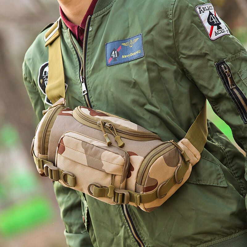 Hombres Camuflaje De Lona Al Aire Libre Tactical Sport Riding Riñonera Bolsa De Hombro Bolsa De Pecho