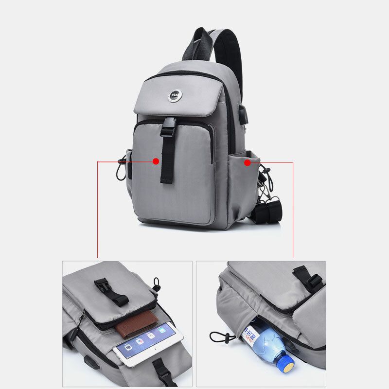 Hombres Carga Usb Multi-carry Multi-layers Impermeable Crossbody Bag Chest Bag Sling Bag Mochila