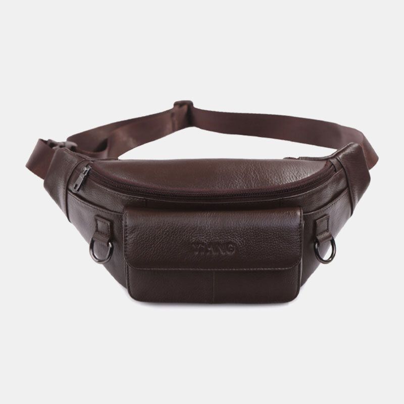 Hombres De Cuero Genuino Color Sólido Multi-carry Crossbody Bag Chest Bag Belt Bag Riñonera