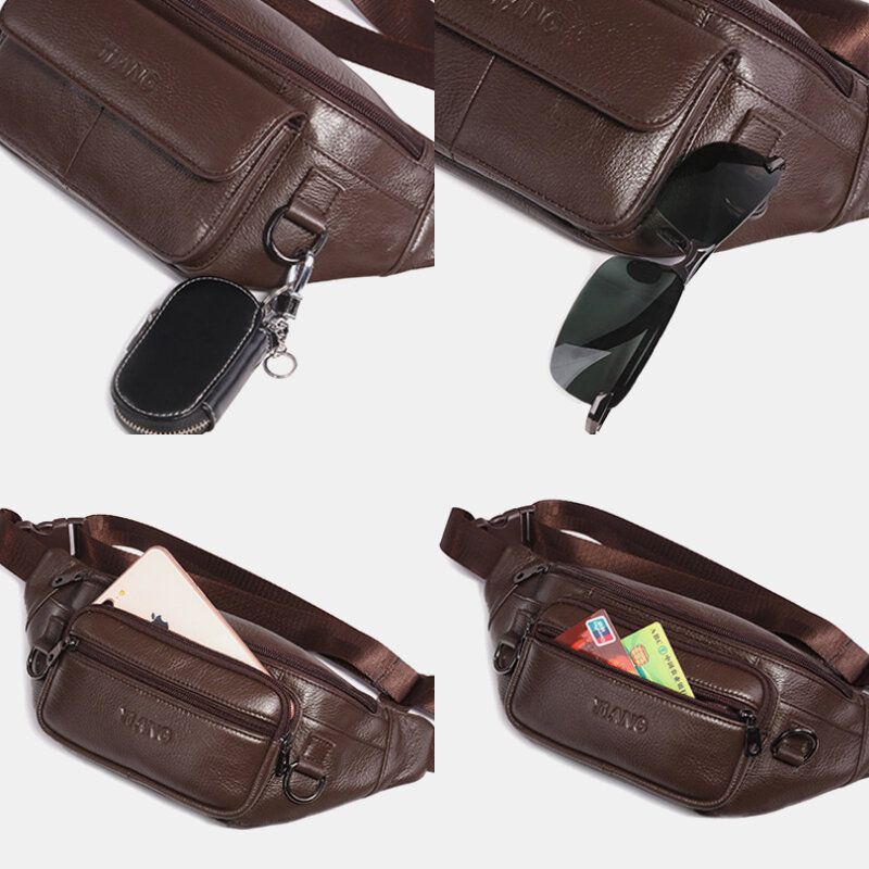 Hombres De Cuero Genuino Color Sólido Multi-carry Crossbody Bag Chest Bag Belt Bag Riñonera