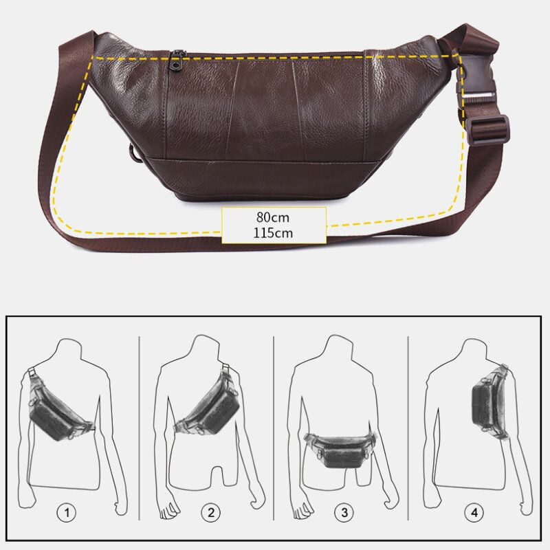 Hombres De Cuero Genuino Color Sólido Multi-carry Crossbody Bag Chest Bag Belt Bag Riñonera