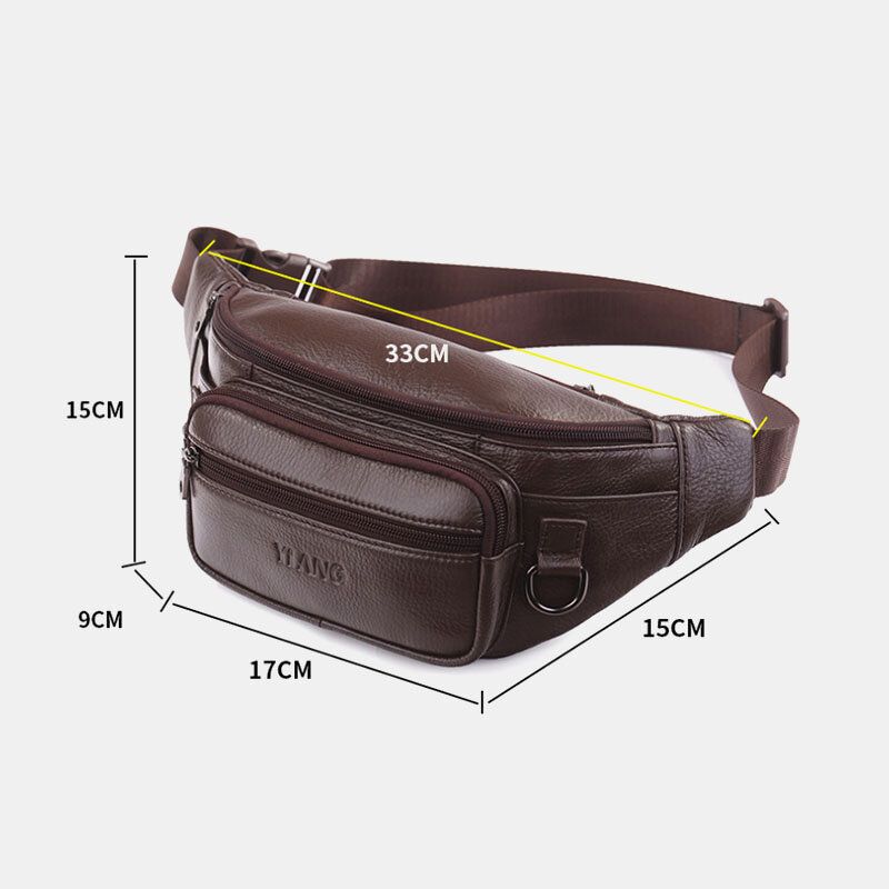 Hombres De Cuero Genuino Color Sólido Multi-carry Crossbody Bag Chest Bag Belt Bag Riñonera